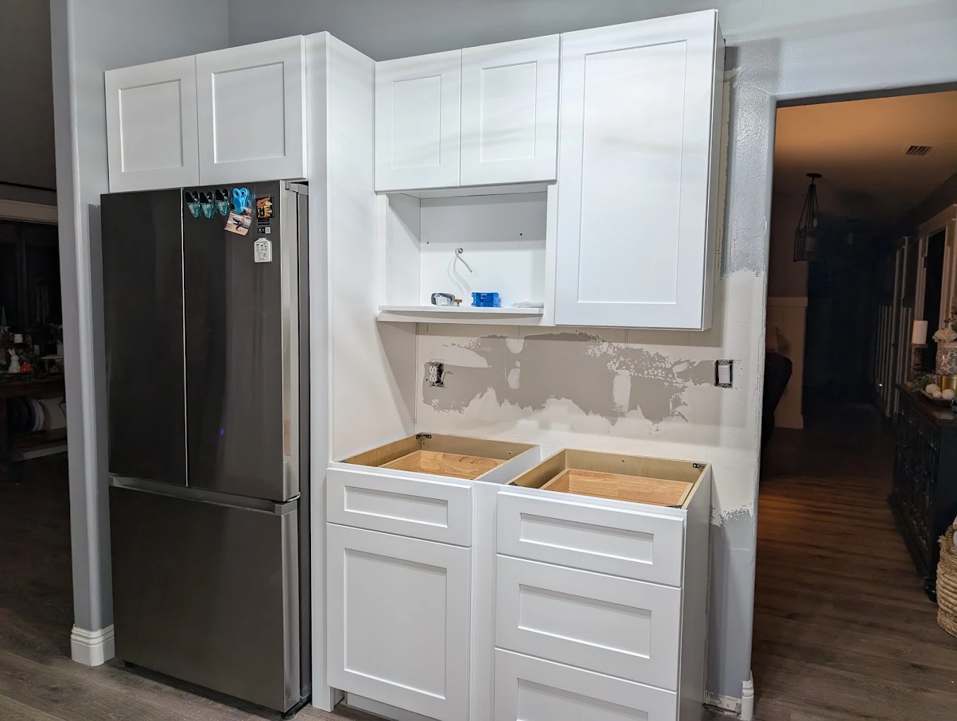 Kitchen cabinet installation in progress