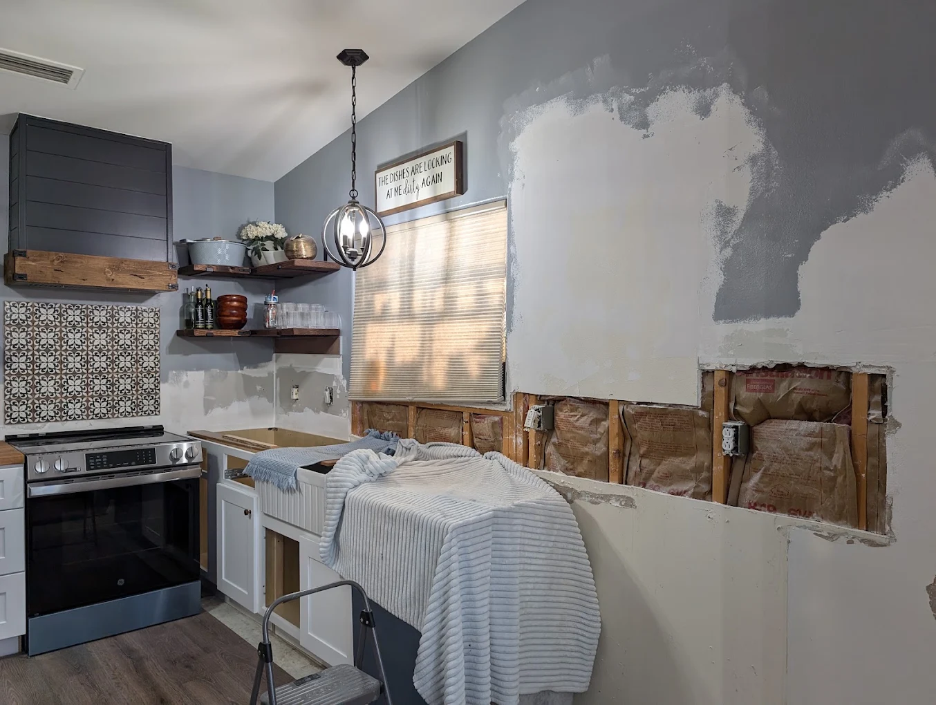 Kitchen wall remodeling in progress